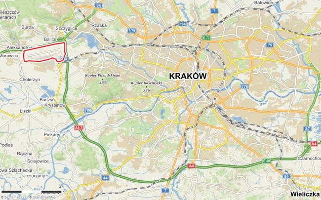 Mapa Krakowa - Letiště Balice