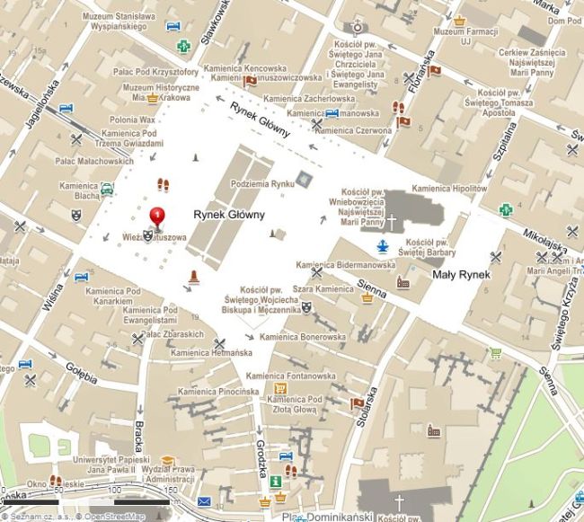 Mapa Krakovského rynku - Radniční věž