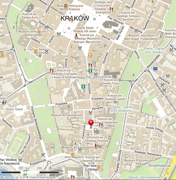 Mapa Krakowa - náměstí sv. Marie Magdalény a Okol