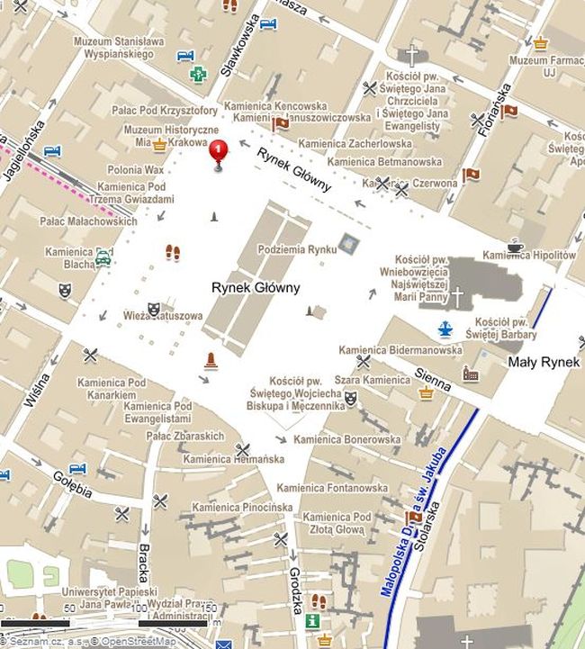 Mapa Rynek Glowny, Krakow, Studzienka Badylaka